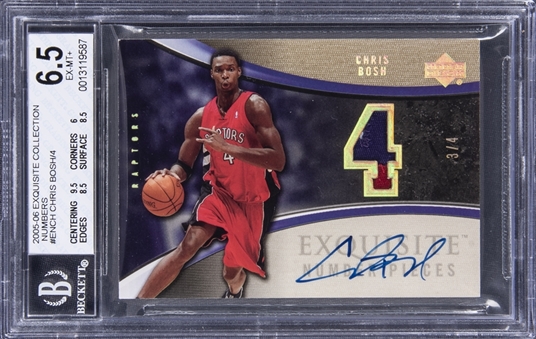 2005-06 UD "Exquisite Collection" Exquisite Number Pieces #ENCH Chris Bosh Signed Game Used Patch Card (#3/4) – BGS EX-MT+ 6.5/BGS 10